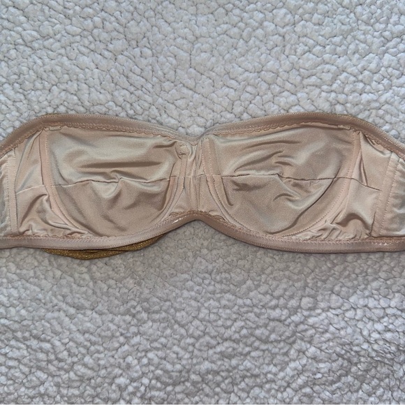 VTG Shoshanna gold bikini swimsuit strapless bandeau bathing suit top M/L B - Picture 7 of 11